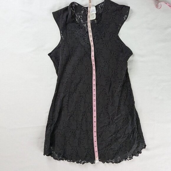VTG Black Floral Lace Sheer V Neck Mini Slip Dress - Picture 8 of 10